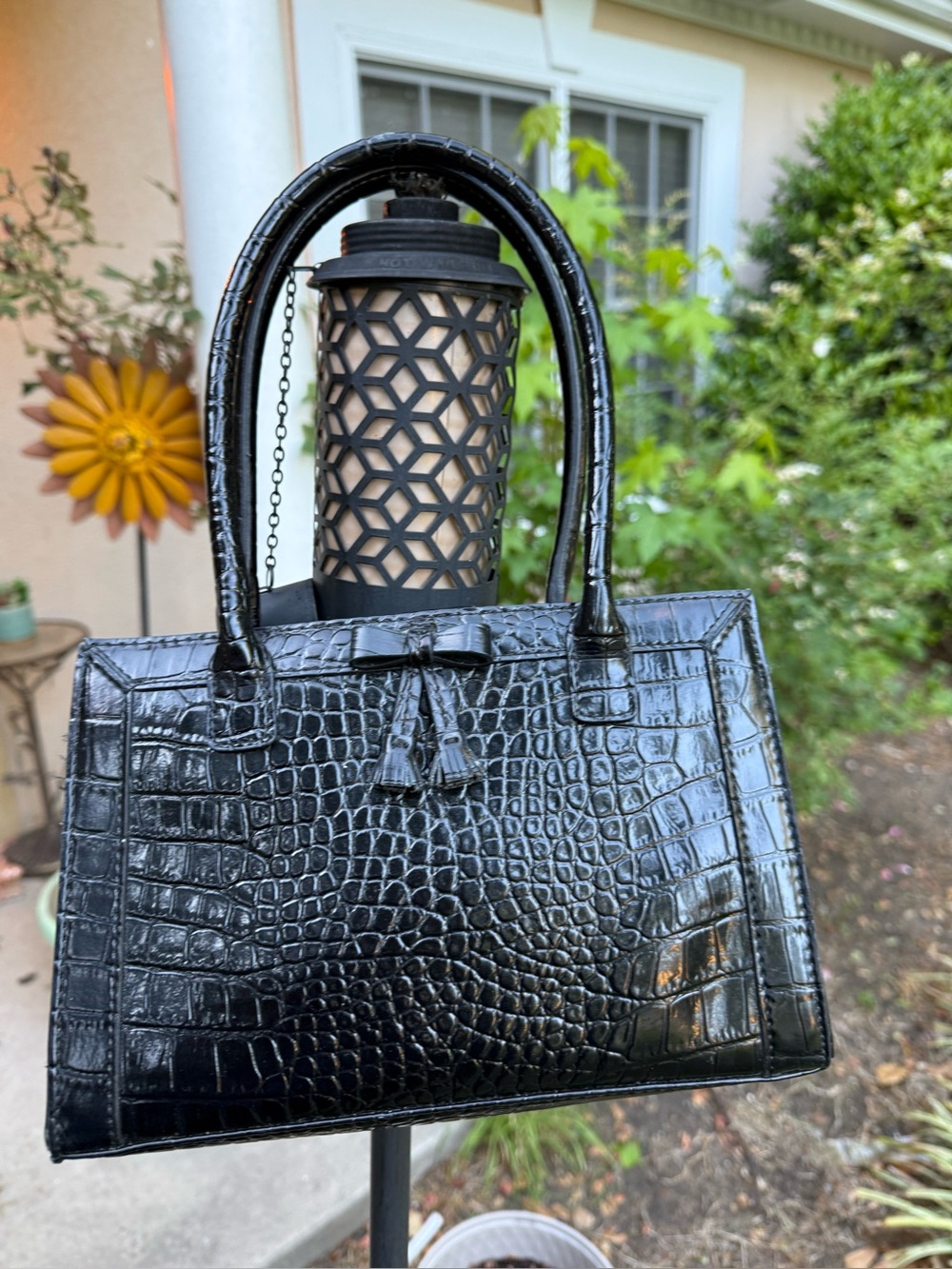 Liz Claiborne Black Croc-Embossed Top-Handle Satchel